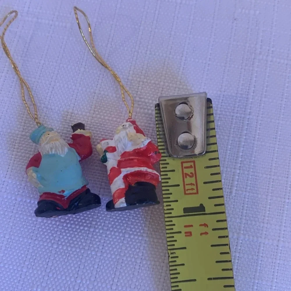 Two Miniature Collectible Resin Santa Clause Christmas Ornaments Holiday Tree